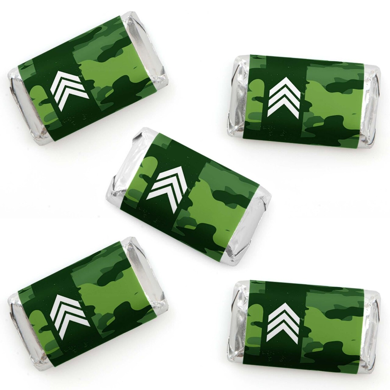 Big Dot of Happiness Camo Hero - Mini Candy Bar Wrapper Stickers - Army Military Camouflage Party Small Favors - 40 Count